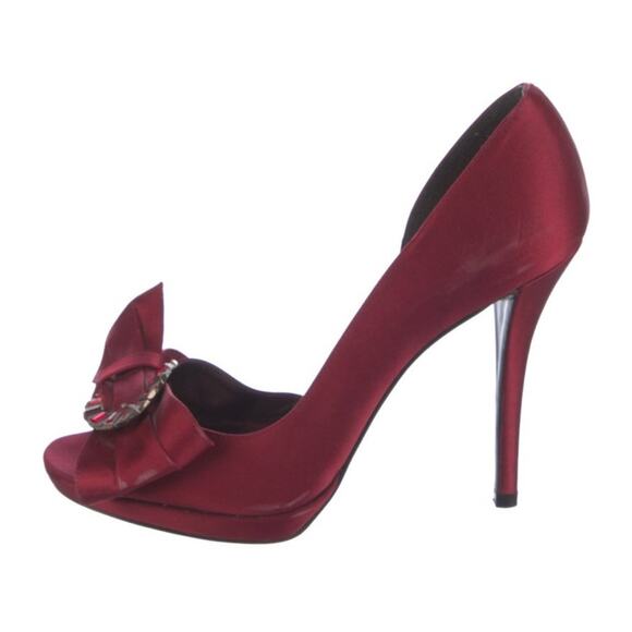 Stuart Weitzman Red-Burgundy d’Orsay Stiletto Heels Rhinestone Bow Size 7 - Picture 3 of 6
